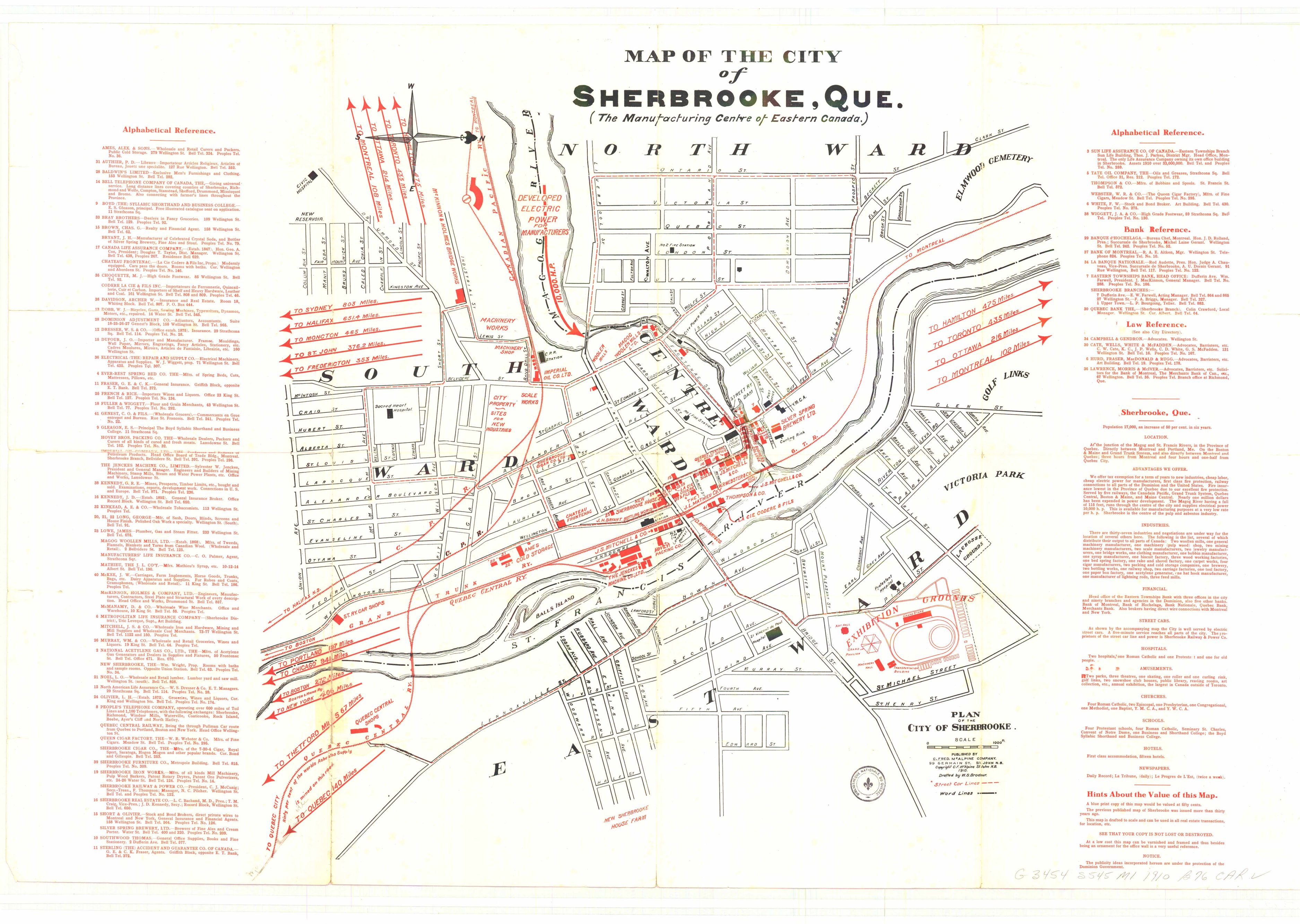 Carte géographique détaillée de la ville de Sherbrooke
