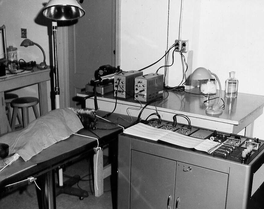 Laboratoires montrant le matériel destiné à la recherche physiologique sur les animaux à l'École de médecine vétérinaire de St-Hyacinthe en 1961