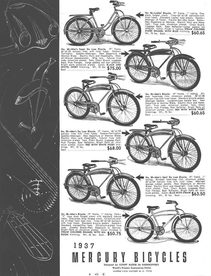 Catalogue dans lequel était annoncé des Bicyclette Mercury en 1937