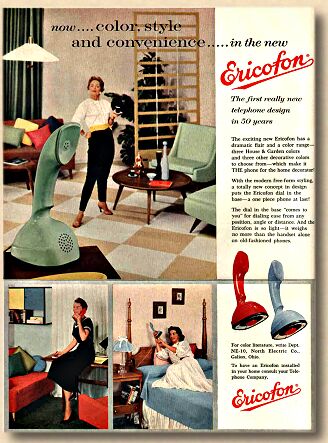 publicité de téléphone des années 1956, montrant le nouveau model Éricofon.