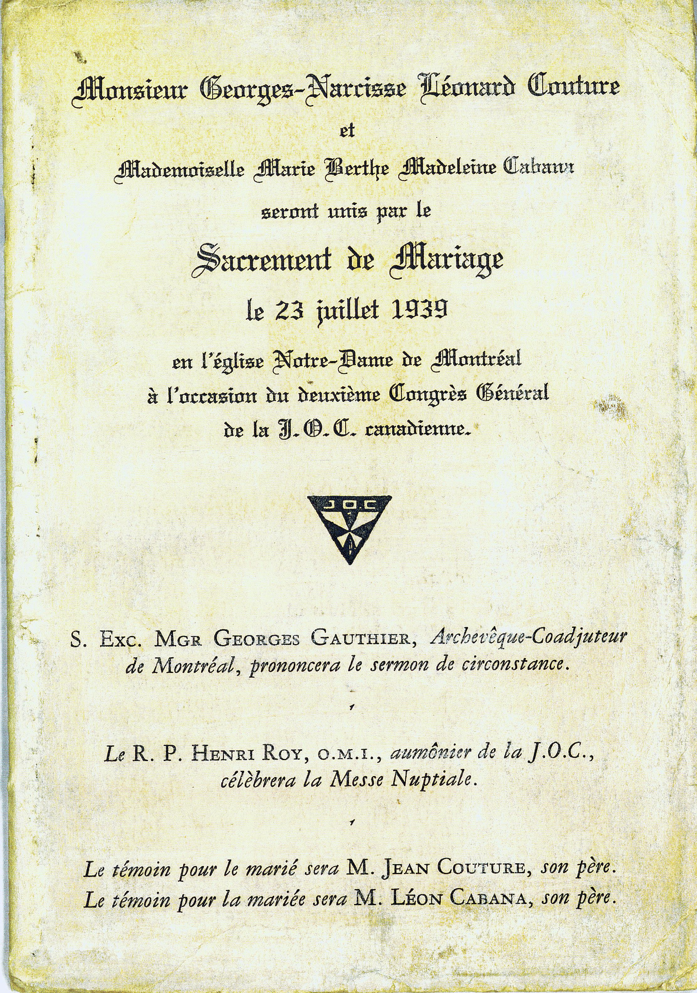 Page couverture du livre religieux de la célébration des 100 mariages.