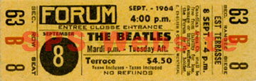 Billet pour aller voir le spectacle du groupe anglais The Beatles au Forum de Montréal