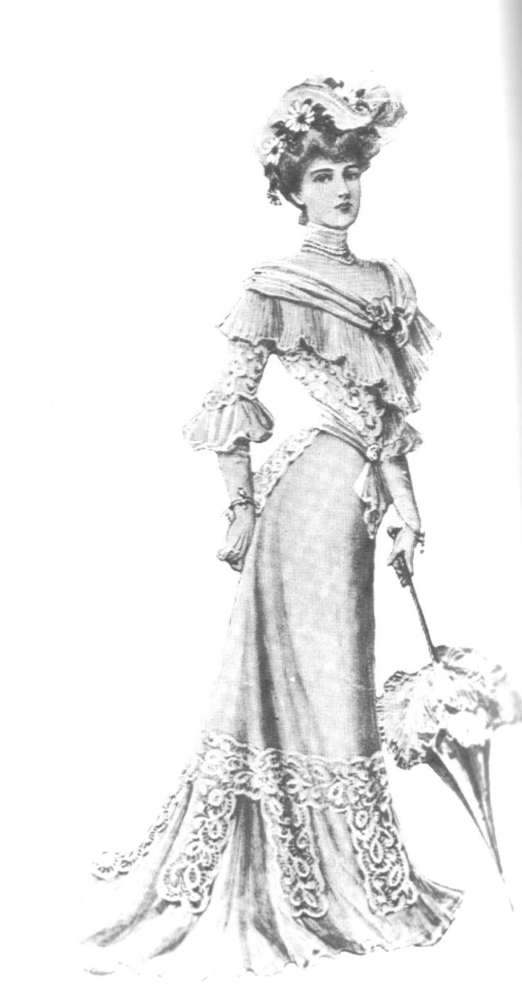 Robe de jour de mousseline d'inspiration française typique de la dernière mode de l'époque