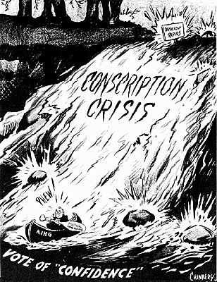 Caricature illustrant le soulagement de King après le vote sur la conscription