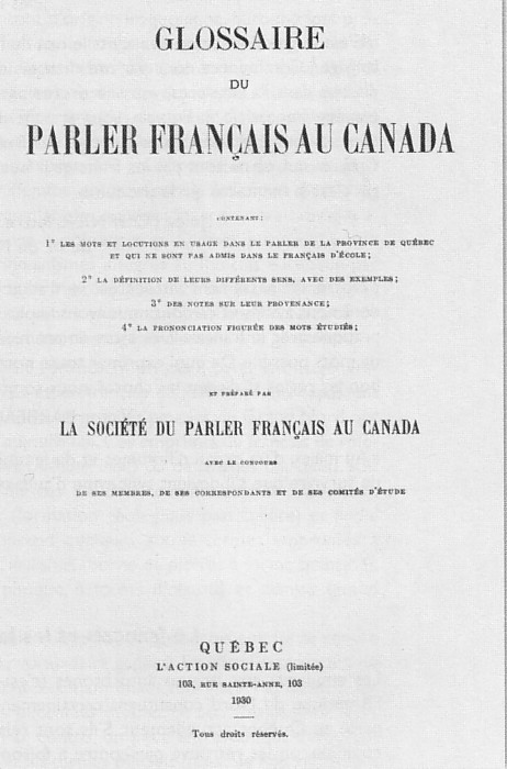 «Le Glossaire du parler français au Canada»
