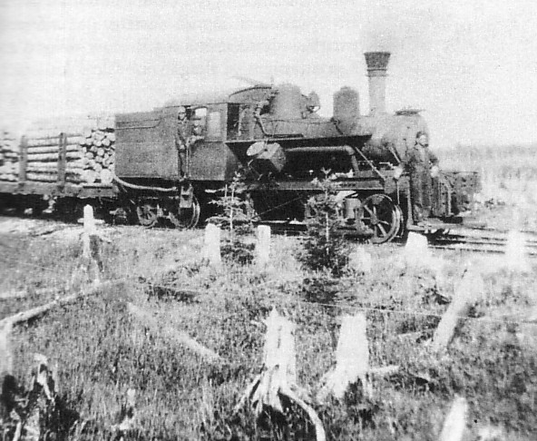 Train transportant du bois à Anticosti